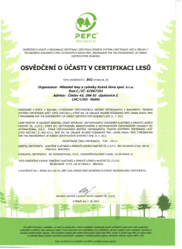 PEFC - Osvědčení o ůčastí v certifikaci lesů