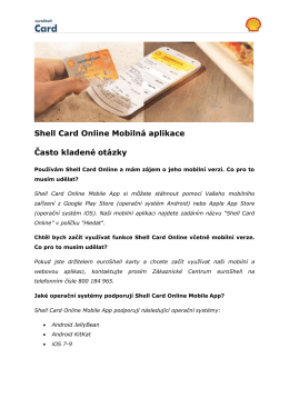 Shell Card Online Mobilná aplikace Často kladené otázky