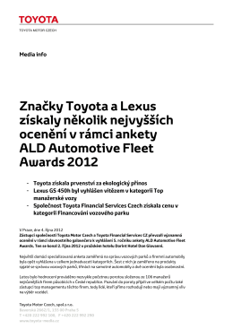 Značky Toyota a Lexus získaly několik nejvyšších ocenění v rámci