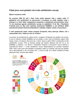 Přijali jsme nové globální cíle trvale udržitelného rozvoje