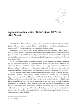 Hypokeimenon a aión. Plótínos Enn. III 7 (45) Aleš Novák