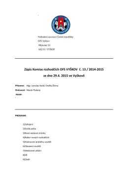 Zápis Komise rozhodčích OFS VYŠKOV č. 13 / 2014