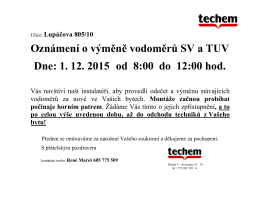 Oznámení o výměně vodoměrů SV a TUV Dne: 1. 12. 2015 od 8:00