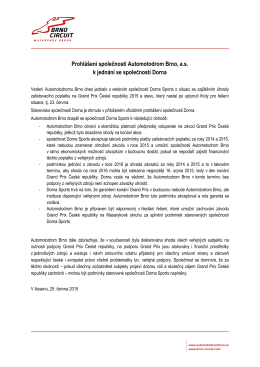 Prohlášení společnosti Automotodrom Brno