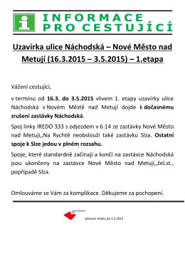 Uzavírka ulice Náchodská – Nové Město nad Metují (16.3.2015
