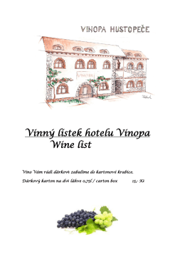 Vinný lístek hotelu Vinopa Wine list