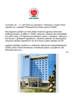 Ve dnech 10. - 11. září 2015 se uskuteční v Olomouci v hotelu Flora