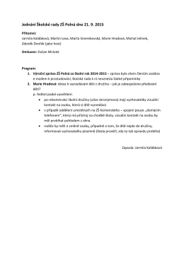 Jednání Školské rady ZŠ Polná dne 21. 9. 2015