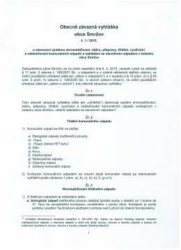 Obecně závazná vyhláška 1/2015 o nakládání s odpadem