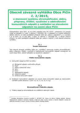 Obecně závazná vyhláška Obce Pičín č. 2/2015, o stanovení
