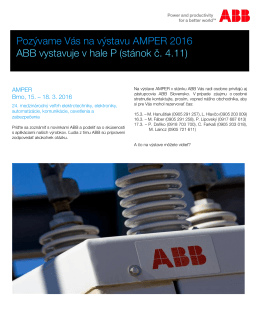 Pozývame Vás na výstavu AMPER 2016 ABB vystavuje v hale P