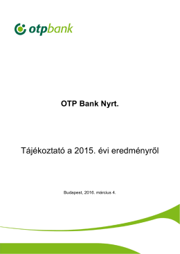 OTP Bank 2015. évi eredmény