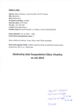 Zpráva "Závěrečný účet hospodaření Obce Vinařice za rok 2015"