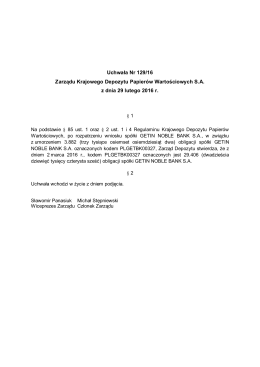 Uchwała Nr 129/16 Zarządu Krajowego Depozytu Papierów