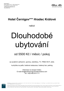 Hotel Černigov*** Hradec Králové od 5500 Kč / měsíc / pokoj