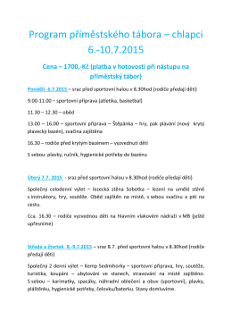 Program příměstského tábora – chlapci 6.-10.7.2015