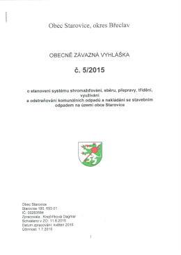 OZV 5/2015 o stanovení systému shromažďování, sběru
