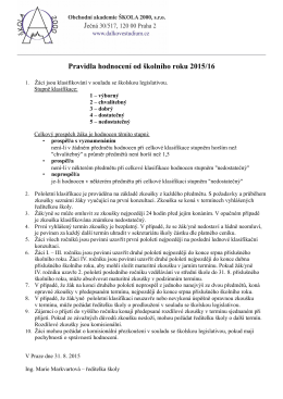 Pravidla hodnocení od školního roku 2015/16