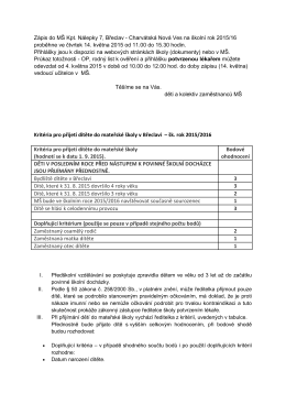 Kritéria pro přijetí dítěte do mateřské školy v Břeclavi – šk. rok 2015