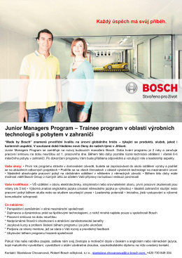 Junior Managers Program – Trainee program v oblasti výrobních