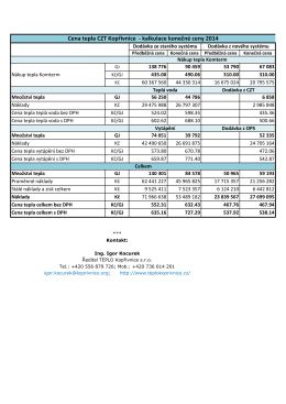 Cena tepla CZT Kopřivnice - kalkulace konečné ceny 2014