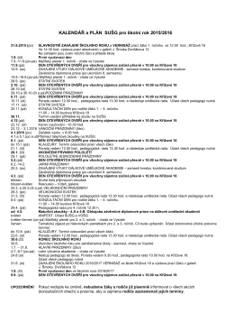 Kalendář a plán SUŠG pro rok 2015/2016