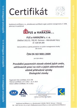 Certifikáty ISO - FUS a HARAZIM sro
