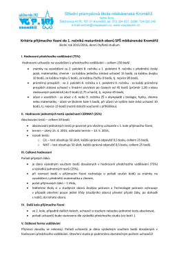Kritéria přijímacího řízení pro školní rok 2015/2016.