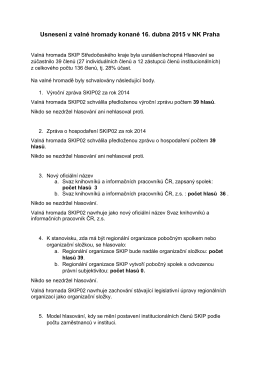 Usnesení z valné hromady konané 16. dubna 2015 v NK Praha