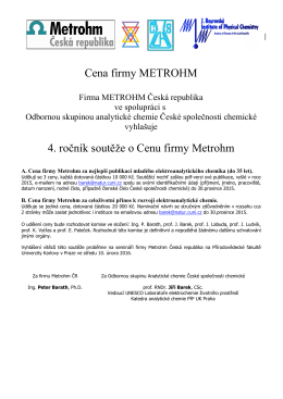 Cena firmy METROHM 4. ročník soutěže o Cenu firmy Metrohm