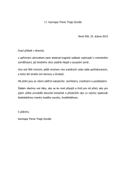 Kondolenční dopis k zemětřesení v Nepálu, duben 2015