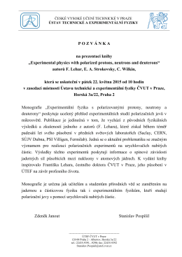 P O Z V Á N K A na prezentaci knihy „Experimental physics with