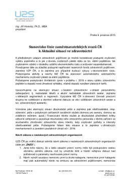 Stanovisko Unie zaměstnavatelských svazů ČR k Aktuální situaci ve