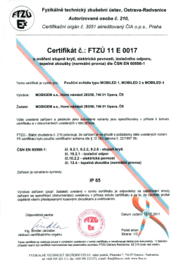Certifikát č.: FTZÚ 11 E 0017