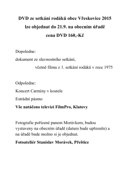 DVD ze setkání rodáků obce Vřeskovice 2015 lze objednat do 21.9
