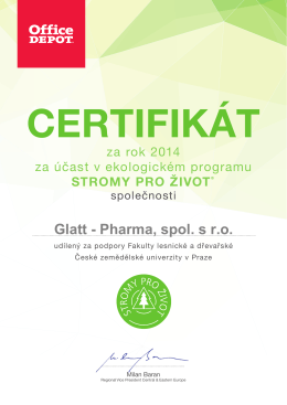 Certifikát Stromy pro život - Glatt