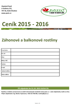 Ceník záhových a balkonových rostlin 2015-2016