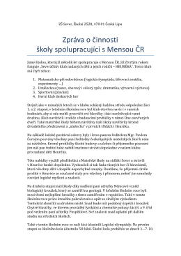 Zpráva o činnosti školy spolupracující s Mensou ČR: červenec 2015