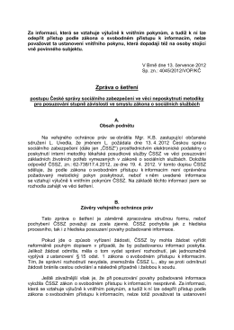 Zpráva o šetření VOP_neposkytnutí metodiky ČSSZ_2012