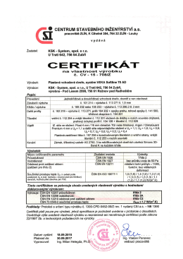 Certifikát dveře Softline 70 - KSK