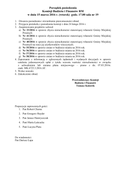 Porządek posiedzenia Komisji Budżetu i Finansów RM w dniu 15