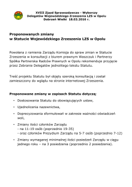 Proponowanych zmiany w Statucie Wojewódzkiego
