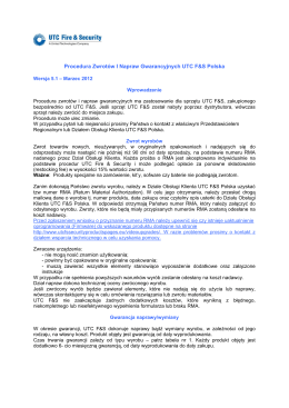 Procedura Zwrotów I Napraw Gwarancyjnych UTC F&S Polska
