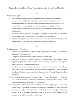 Regulamin wolontariatu w Domu Pomocy Społecznej w Krakowie ul