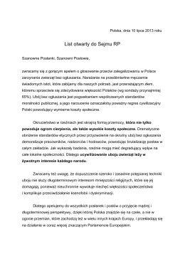 Apel do Pani Ewy Kopacz - Marszałka Sejmu RP podpisany