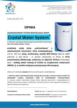ZAAWANSOWANY SYSTEM REWITALIZACJI WODY Crystal Water