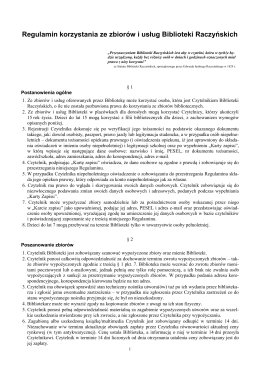 Regulamin korzystania ze zbiorów i usług Biblioteki Raczyńskich