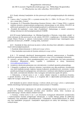 Regulamin rekrutacji - III Liceum Ogólnokształcące im. Mikołaja