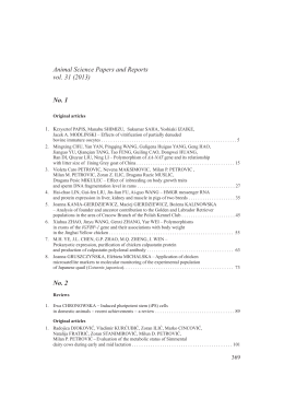 Animal Science Papers and Reports vol. 31 (2013) No. 1 No. 2