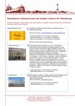 Sprawdzone i polecane przez nas hostele i hotele w St. Petersburgu
